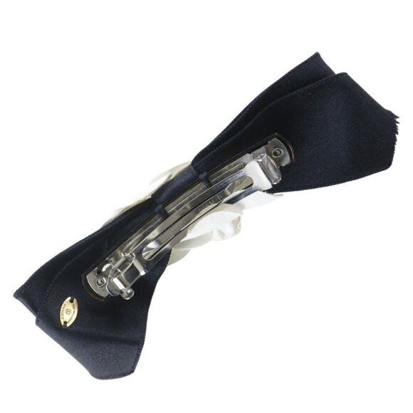 Chanel Camellia Ribbon Satin Black White Barrette main image 8